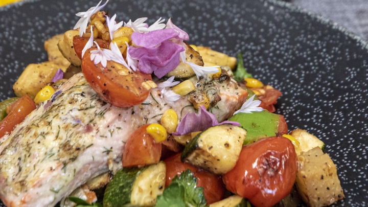 Brooks' aiolo-baked salmon.